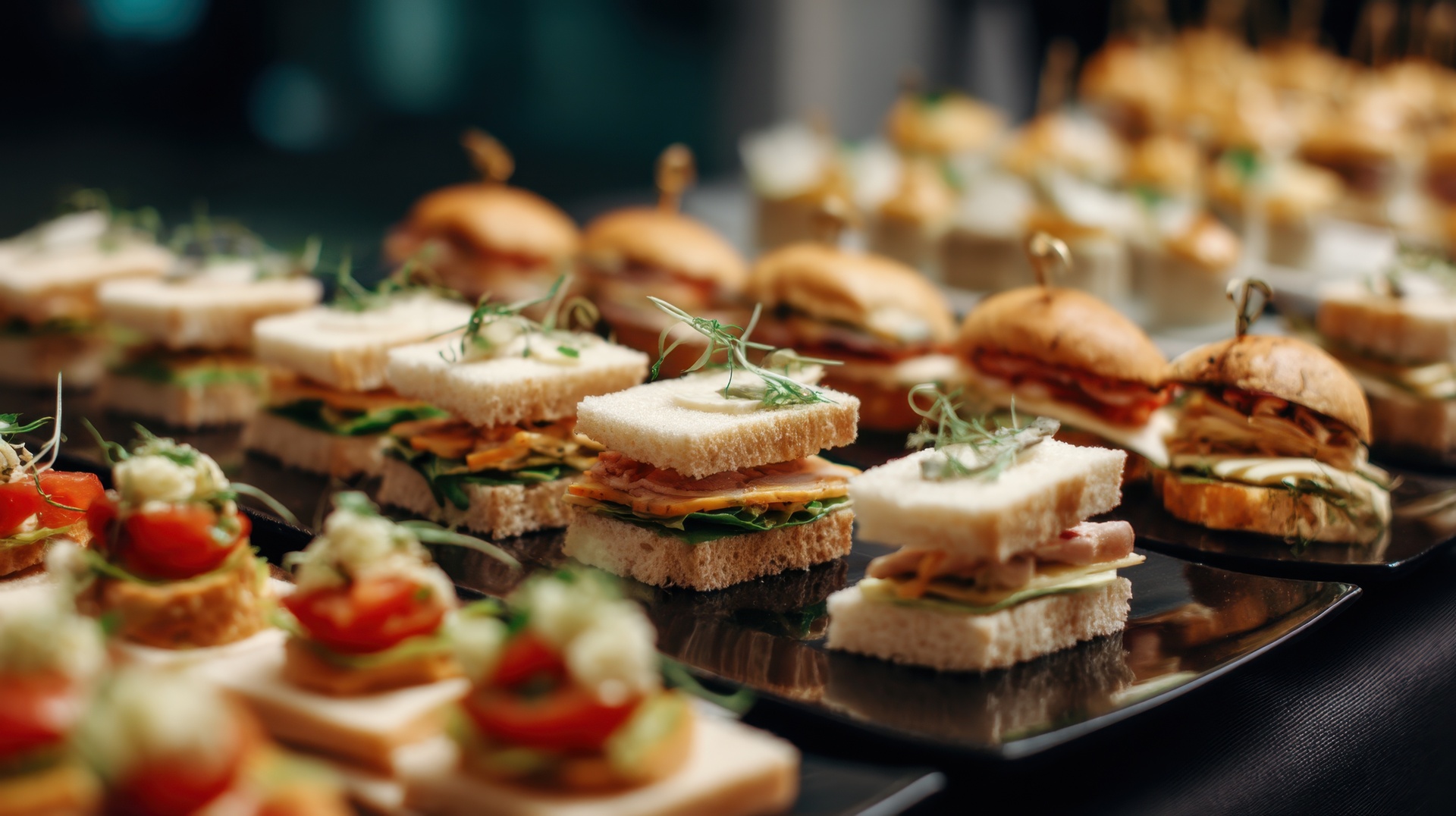 Assorted sweet and savory catering bites arranged on serving trays for a Baltimore party or event